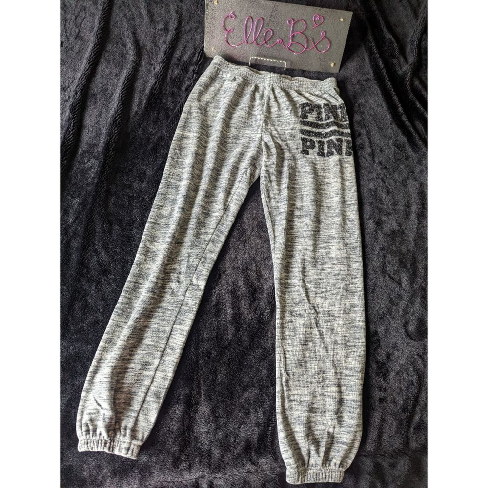 EUC VS Pink Gray/ Sequin Detail Soft Velvet Capri Length Pants XS